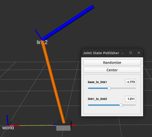 Moving the arm by changing joint values in Joint State Publisher GUI