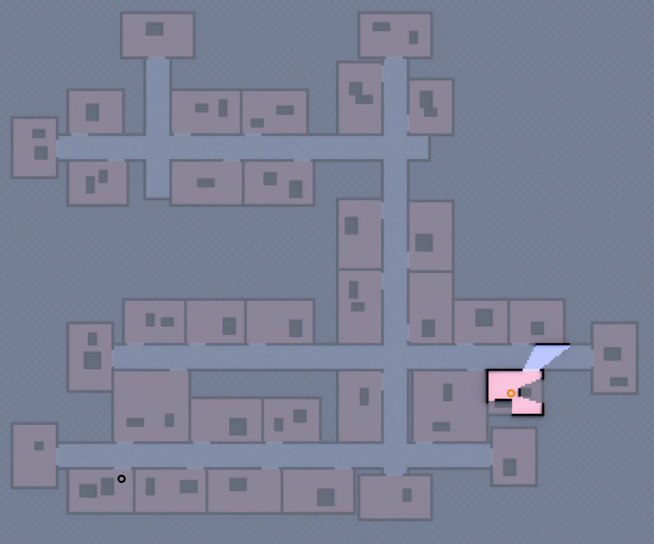 Fig 1: Two robots trying to find goal in previously unseen environment.